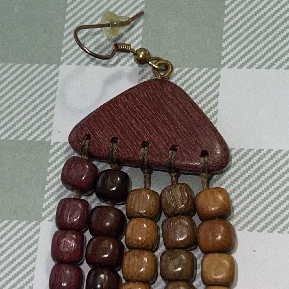 Wooden Beaded Dangle Earrings - Picture 4 of 6